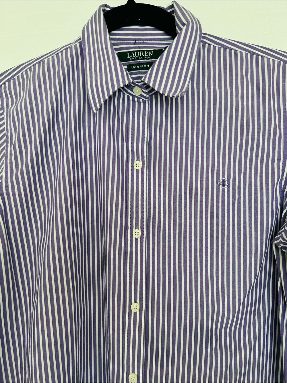 Lauren Ralph Lauren Women’s Purple and White Striped Dress Shirt Petite Large - Picture 2 of 9